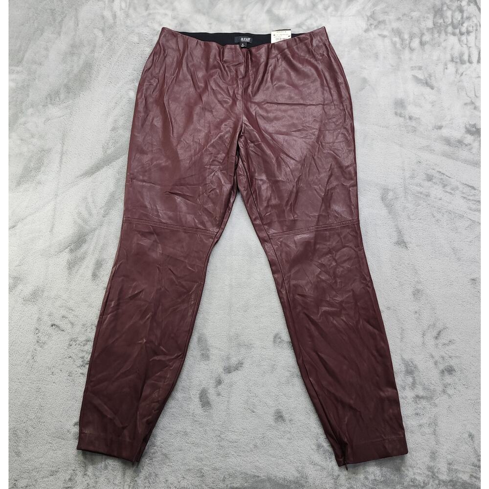 NEW ANA Pants Womens Size XL Red Brown Faux Leather High Rise Zip Ankle Stretch